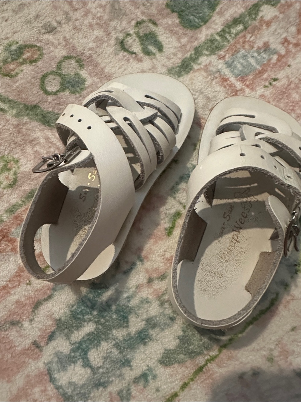 White Leather Kids Fisherman Sandals with Buckle Closure